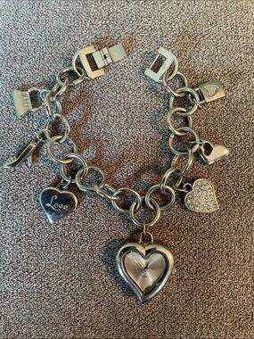 Silver Heart Charm Bracelet Watch - Love Charms